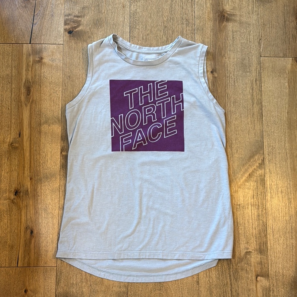 The North Face Women's Medium Gray Tank Top Standard Fit Purple Logo